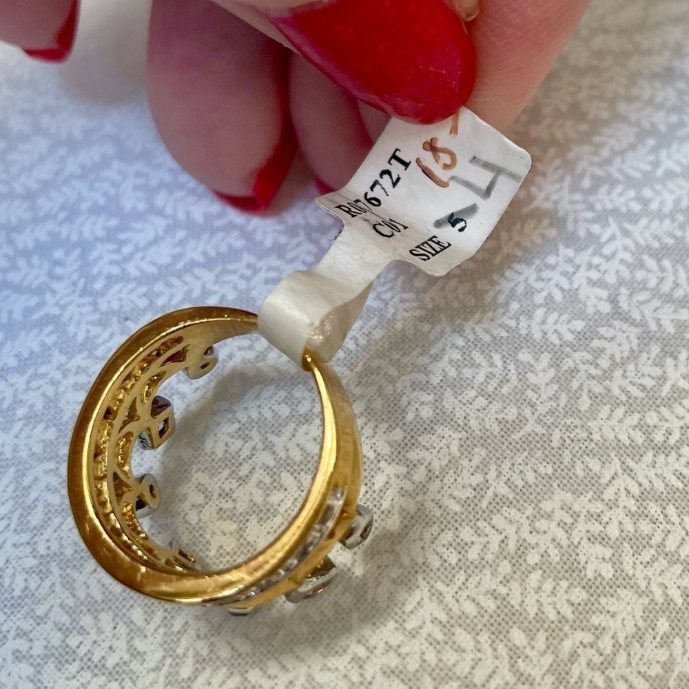 Gold Silver Tone Crown Cubic Zirconia Accented Channel Set Ring - Picture 3 of 6